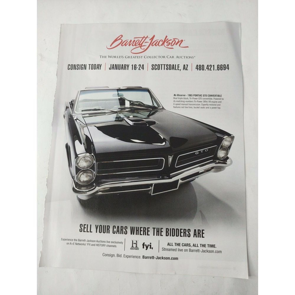 1965 Pontiac GTO Convertible Original Magazine Print Ad Black American Muscle